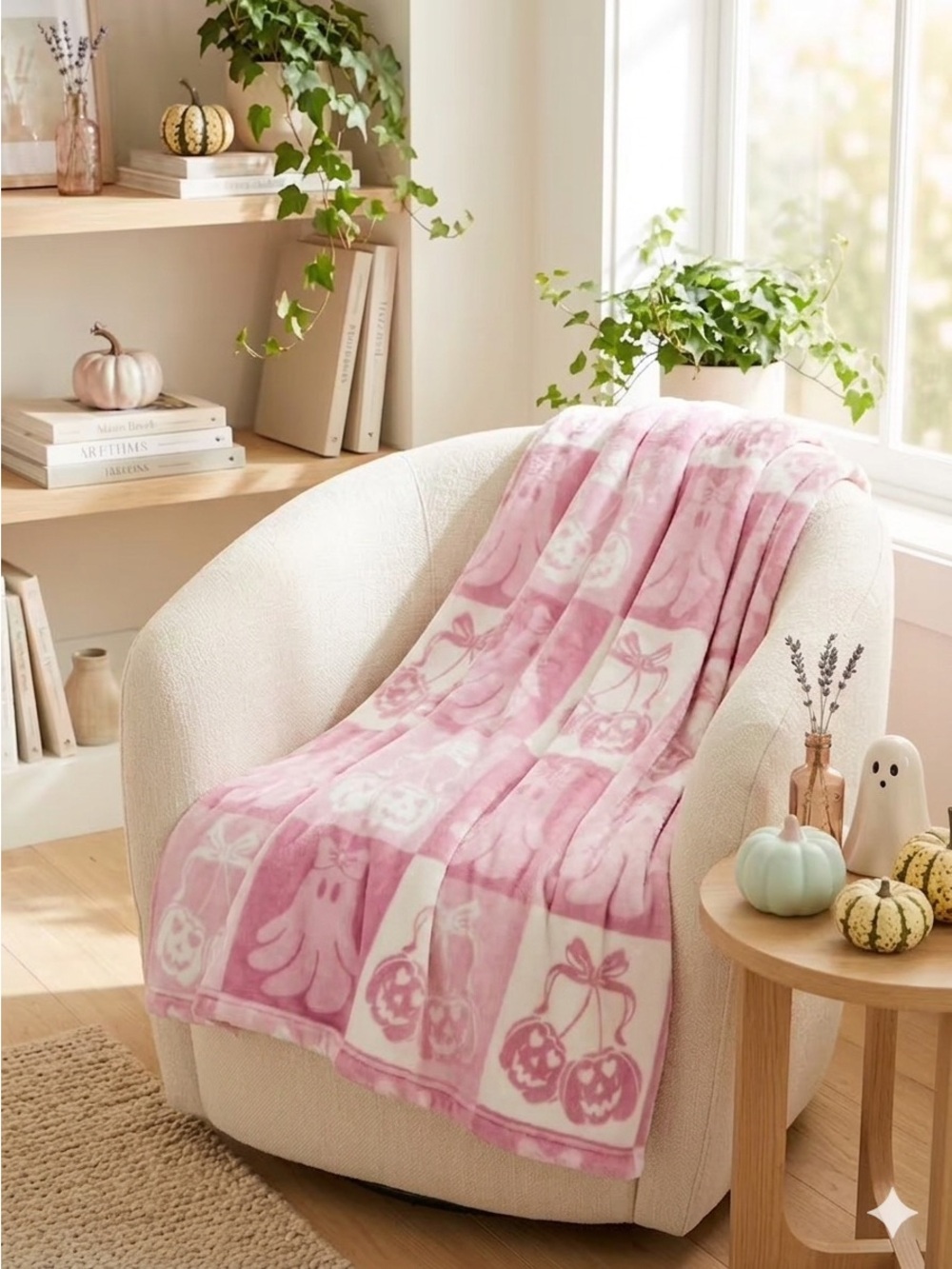 Betsey Johnson Pink Ghost Pumpkin Halloween Plush Twin Blanket 60x90